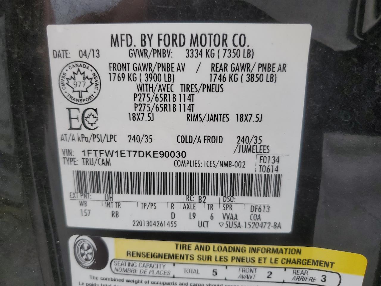 1FTFW1ET7DKE90030 2013 Ford F150 Supercrew