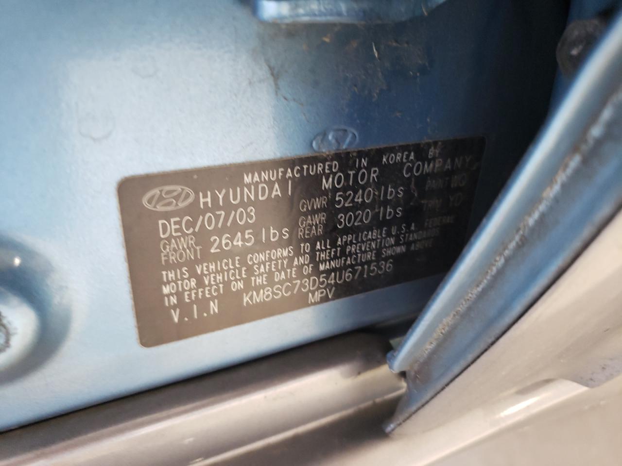 KM8SC73D54U671536 2004 Hyundai Santa Fe Gls