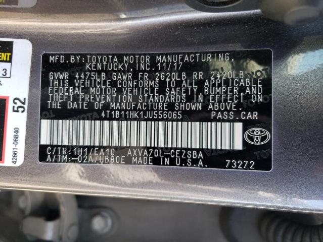 VIN 4T1B11HK1JU556065 2018 Toyota Camry, L no.12