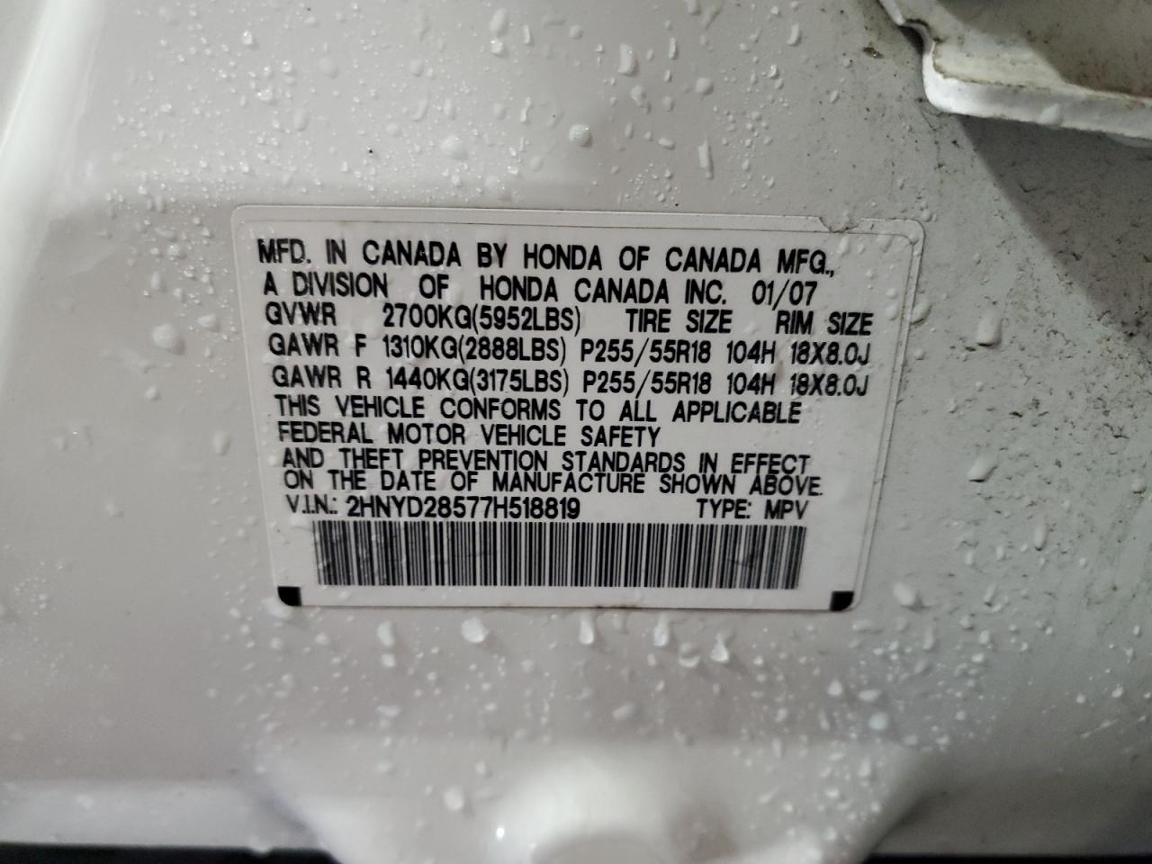 2HNYD28577H518819 2007 Acura Mdx Sport