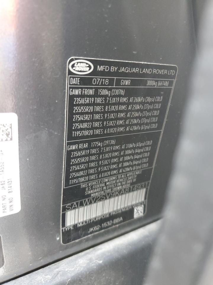 SALWV2SV9KA814931 2019 Land Rover Range Rover Sport Hse Dynamic