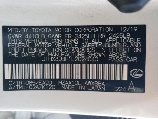 2020 Lexus Ux 200 VIN: JTHX3JBH1L2024040 Lot: 62573494