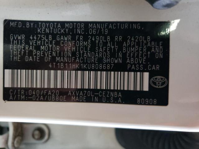 VIN 4T1B11HK1KU808687 2019 Toyota Camry, L no.12