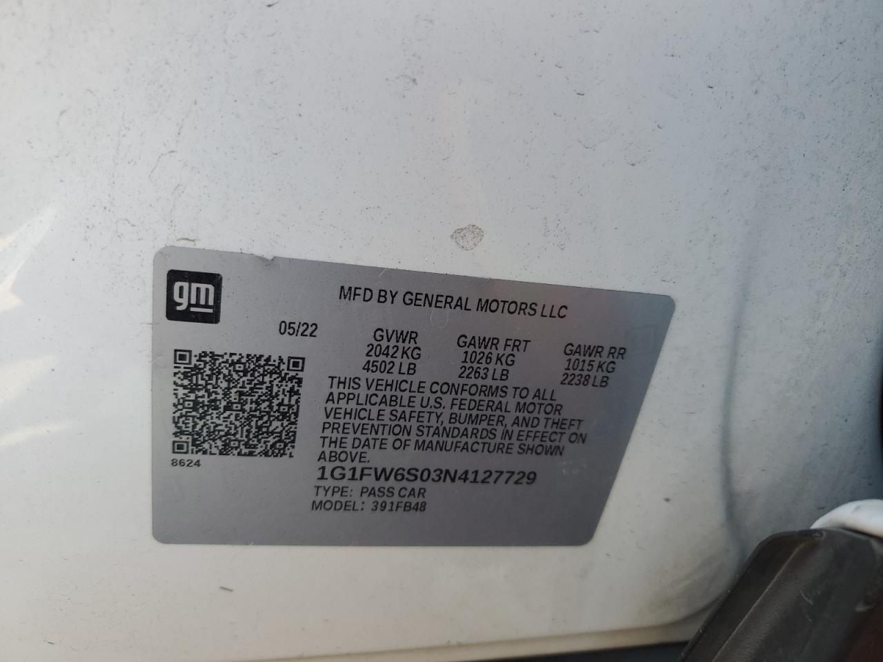 1G1FW6S03N4127729 2022 Chevrolet Bolt Ev 1Lt