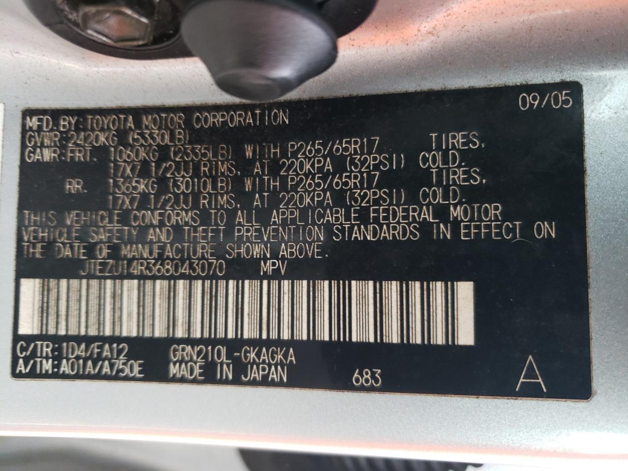 JTEZU14R368043070 2006 Toyota 4Runner Sr5