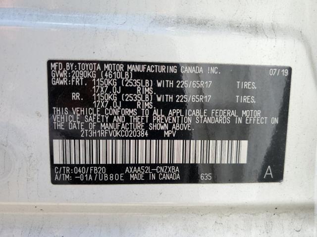 VIN 2T3H1RFV0KC020384 2019 Toyota RAV4, LE no.13