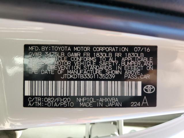 2016 Toyota Prius C VIN: JTDKDTB33G1135239 Lot: 60679734