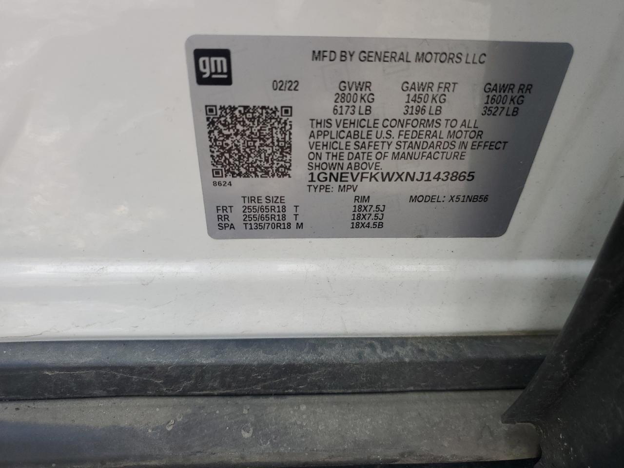 1GNEVFKWXNJ143865 2022 Chevrolet Traverse Ls