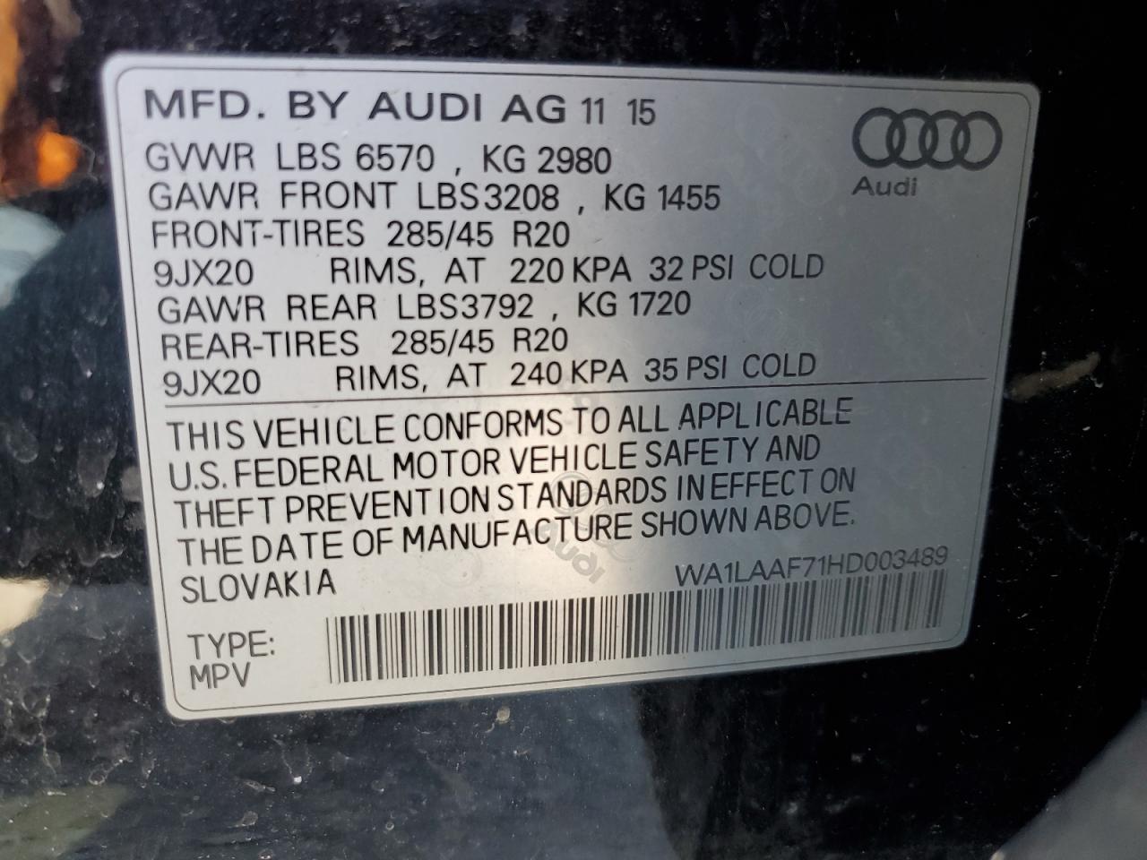 WA1LAAF71HD003489 2017 Audi Q7 Premium Plus