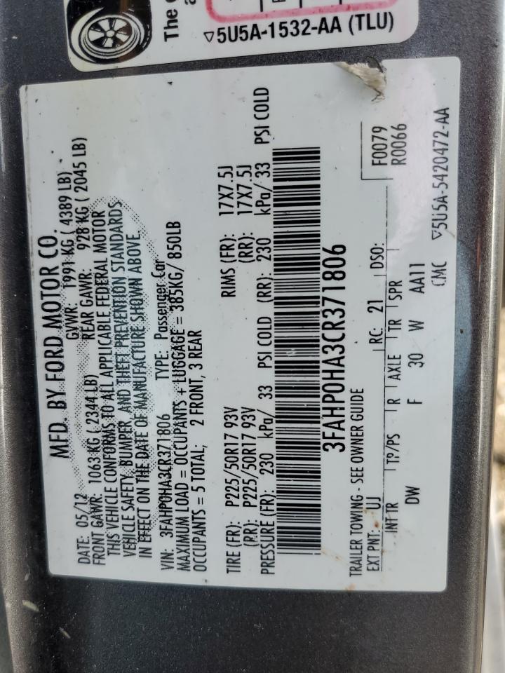 3FAHP0HA3CR371806 2012 Ford Fusion Se