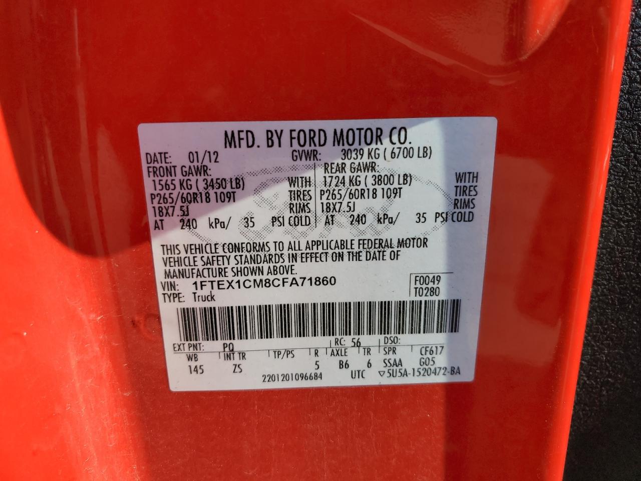 1FTEX1CM8CFA71860 2012 Ford F150 Super Cab