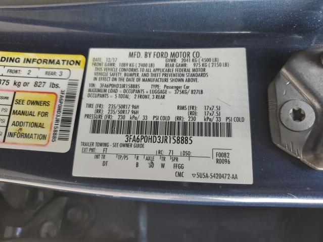 VIN 3FA6P0HD3JR158885 2018 Ford Fusion, SE no.12