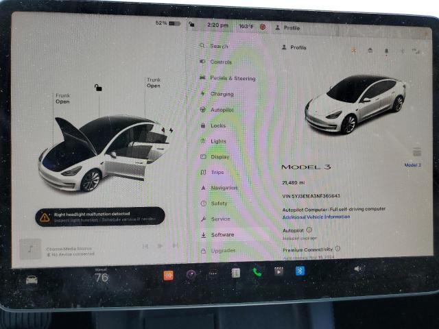 2022 Tesla Model 3 VIN: 5YJ3E1EA3NF365643 Lot: 61374004