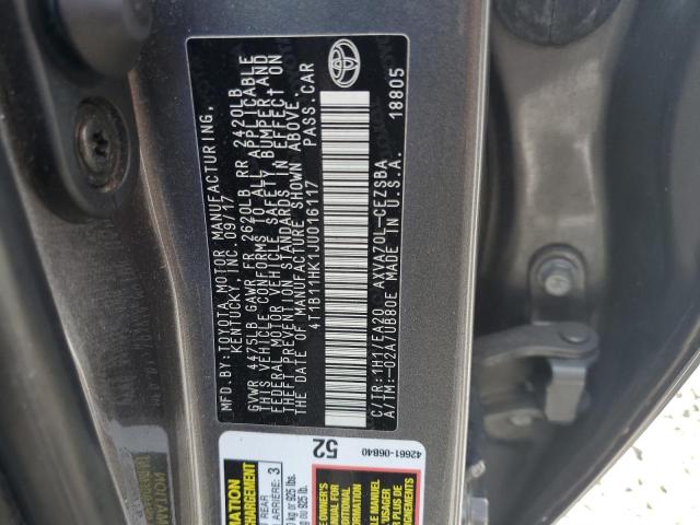 VIN 4T1B11HK1JU016117 2018 Toyota Camry, L no.12