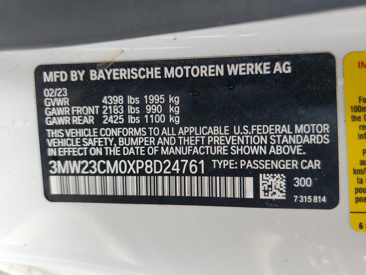 3MW23CM0XP8D24761 2023 BMW 230I