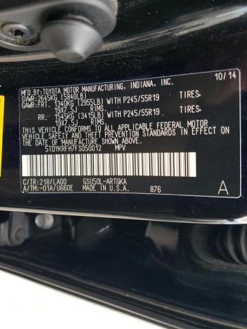 VIN 5TDYKRFH7FS050012 2015 Toyota Highlander, Limited no.14