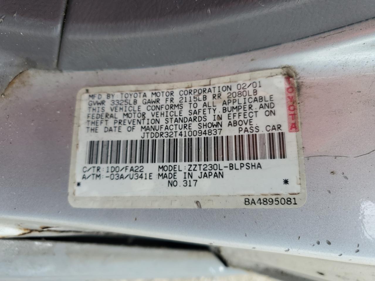 JTDDR32T410094837 2001 Toyota Celica Gt