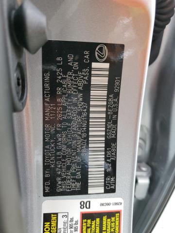 VIN 58ADZ1B14NU116437 2022 Lexus ES, 350 Base no.13