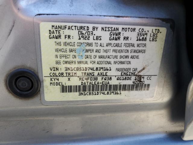 2004 Nissan Sentra 1.8 VIN: 3N1CB51D74L839161 Lot: 61881564