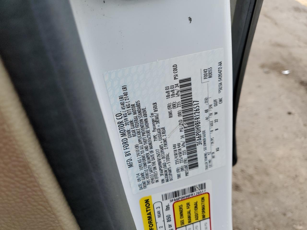 3FA6P0H98FR126517 2015 Ford Fusion Se