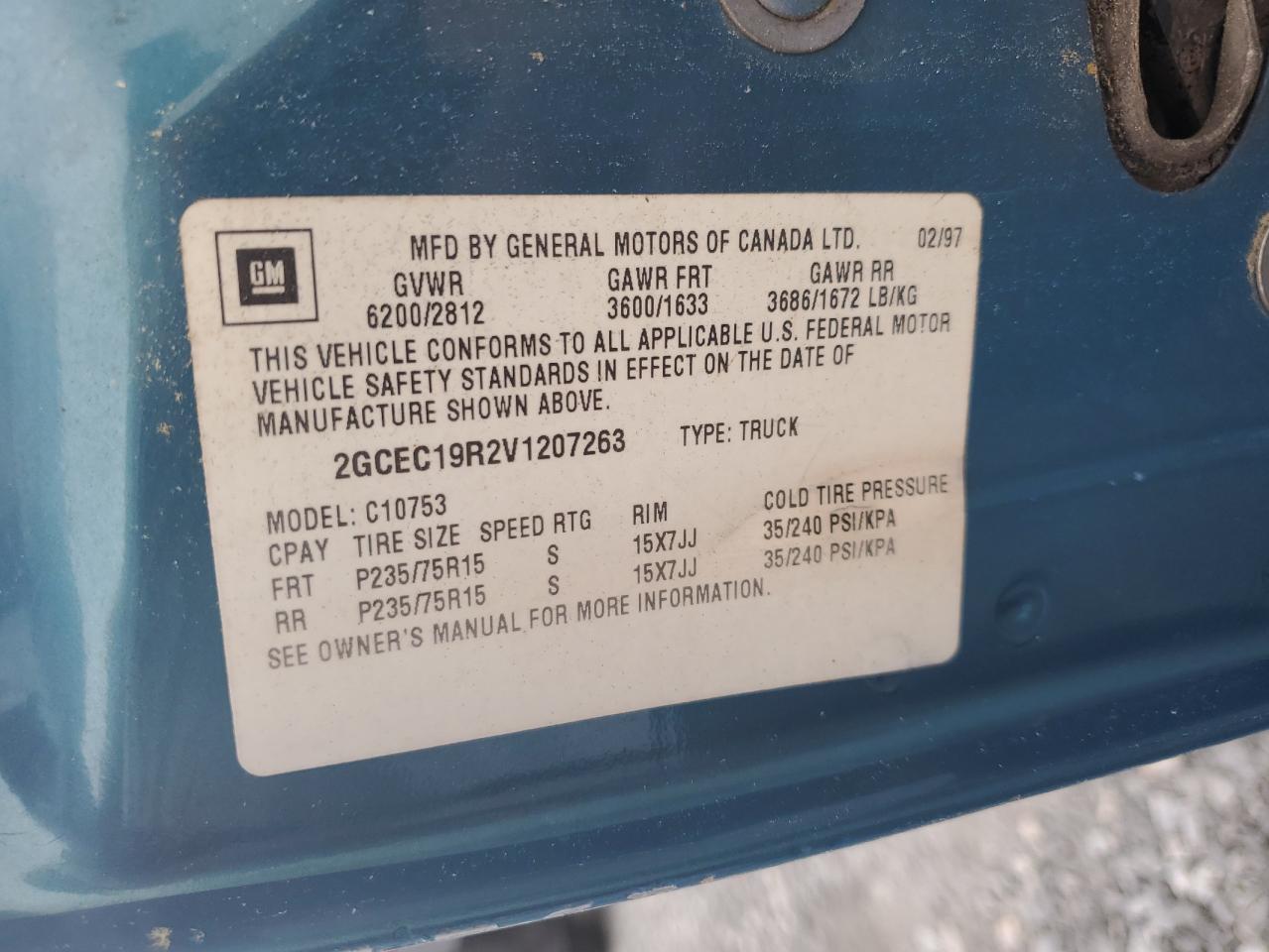 2GCEC19R2V1207263 1997 Chevrolet Gmt-400 C1500