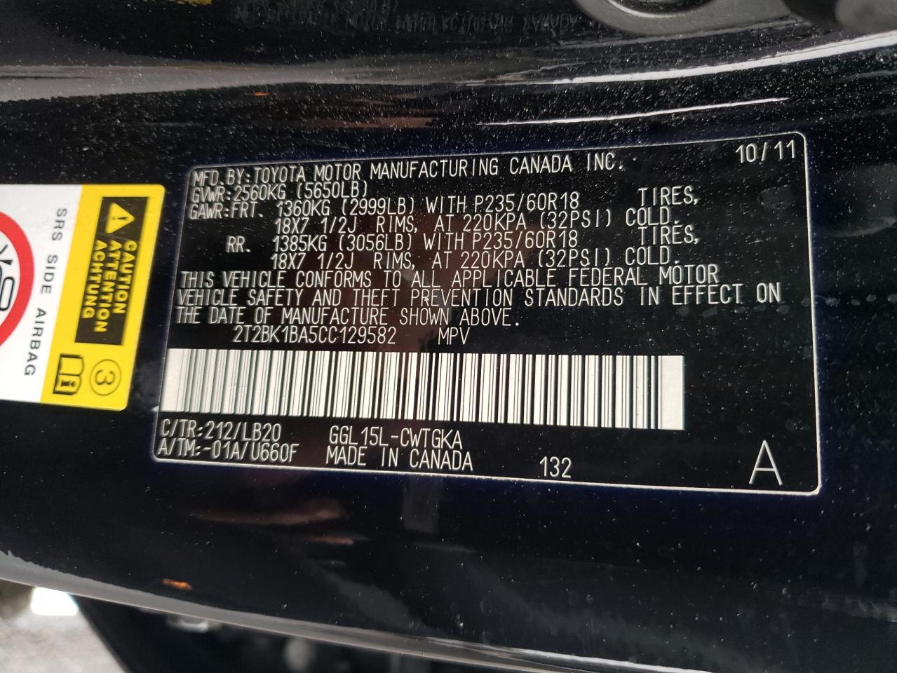 2T2BK1BA5CC129582 2012 Lexus Rx 350