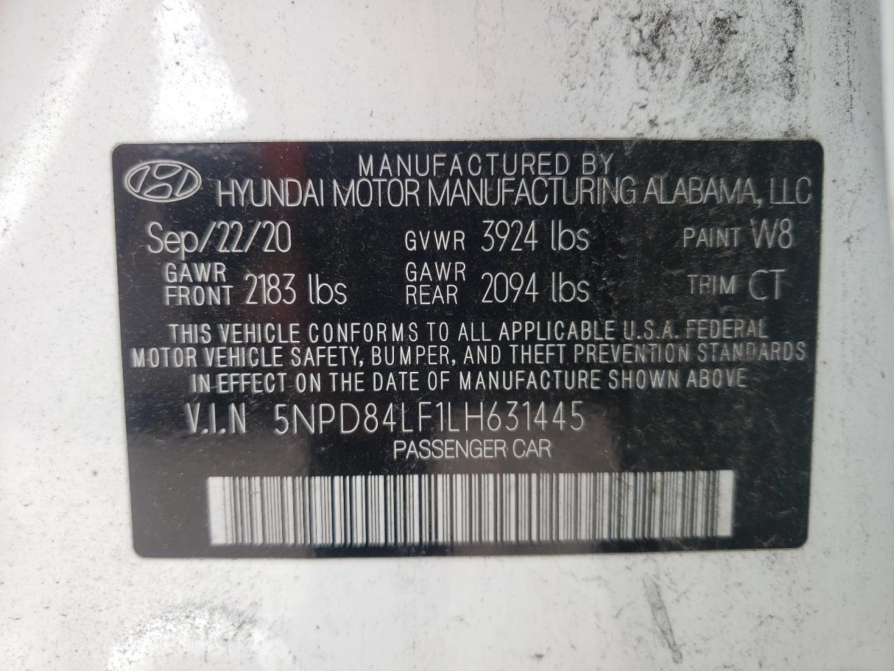 5NPD84LF1LH631445 2020 Hyundai Elantra Sel