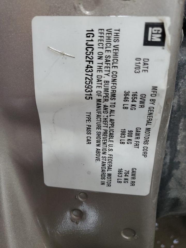 1G1JC52F437259315 2003 Chevrolet Cavalier