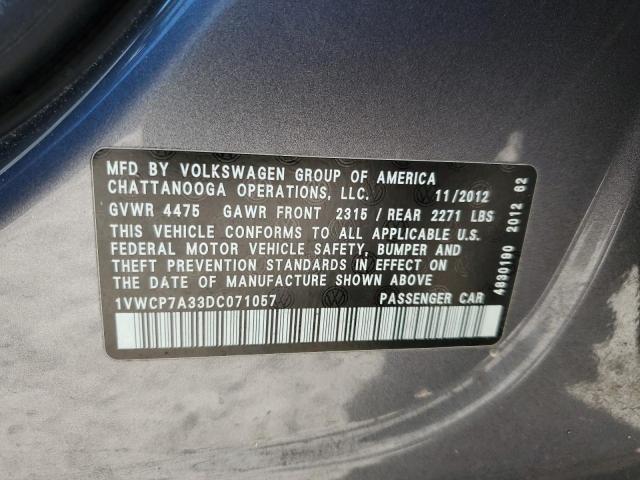 VIN 1VWCP7A33DC071057 2013 Volkswagen Passat, Sel no.12