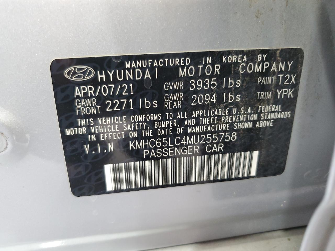 KMHC65LC4MU255758 2021 Hyundai Ioniq Blue