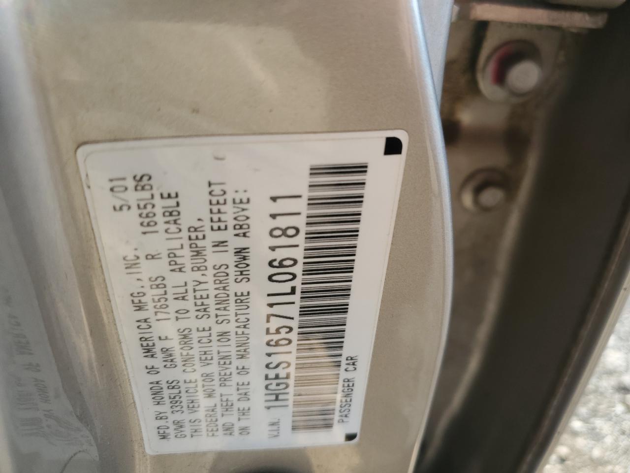 1HGES16571L061811 2001 Honda Civic Lx 1HGES16571L061811 2001 Honda Civic Lx