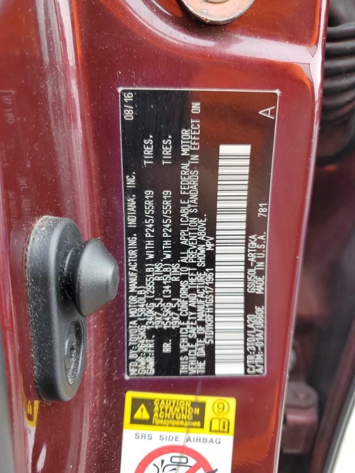 5TDYKRFH1GS171961 2016 Toyota Highlander Limited