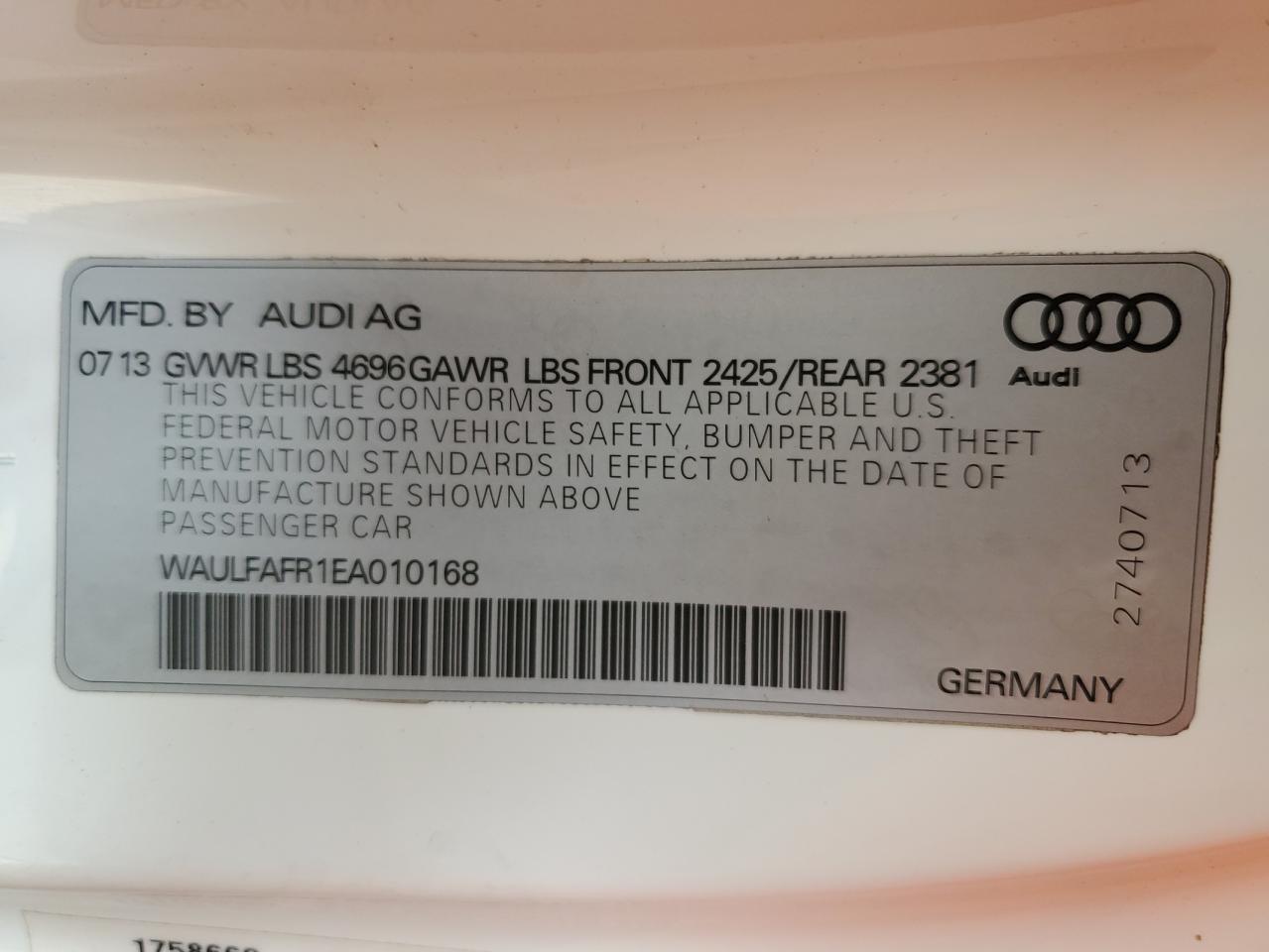 WAULFAFR1EA010168 2014 Audi A5 Premium Plus