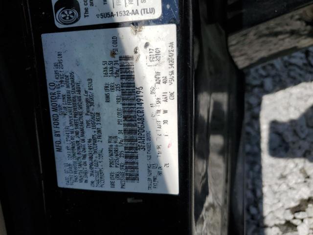 2012 Ford Fusion S VIN: 3FAHP0GA8CR149196 Lot: 61318814