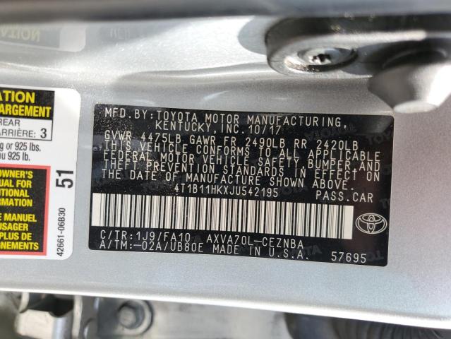 VIN 4T1B11HKXJU542195 2018 Toyota Camry, L no.13