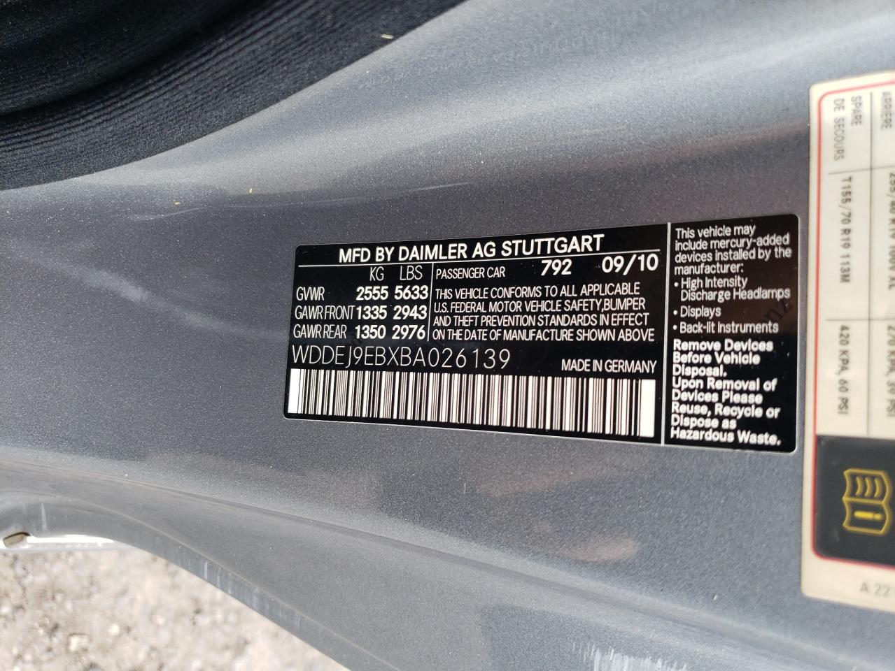 WDDEJ9EBXBA026139 2011 Mercedes-Benz Cl 550 4Matic