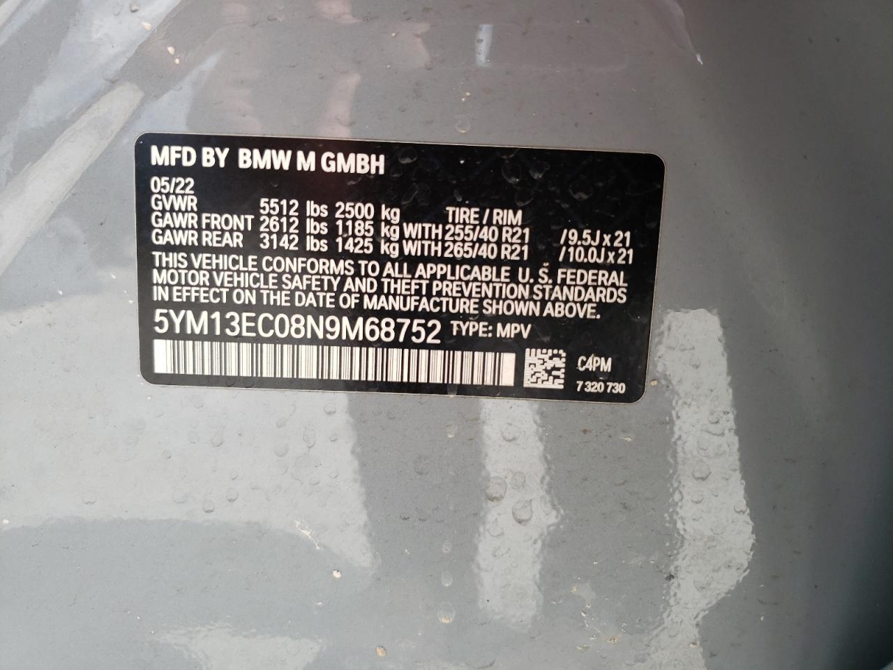 5YM13EC08N9M68752 2022 BMW X3 M