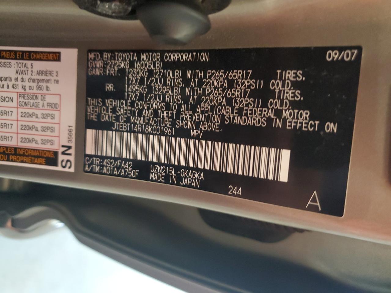 JTEBT14R18K001961 2008 Toyota 4Runner Sr5