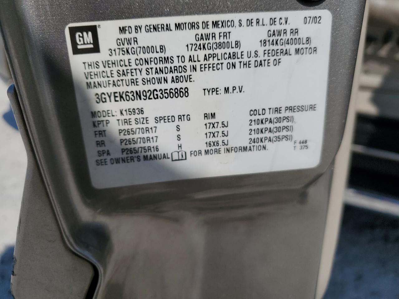 3GYEK63N92G356868 2002 Cadillac Escalade Ext