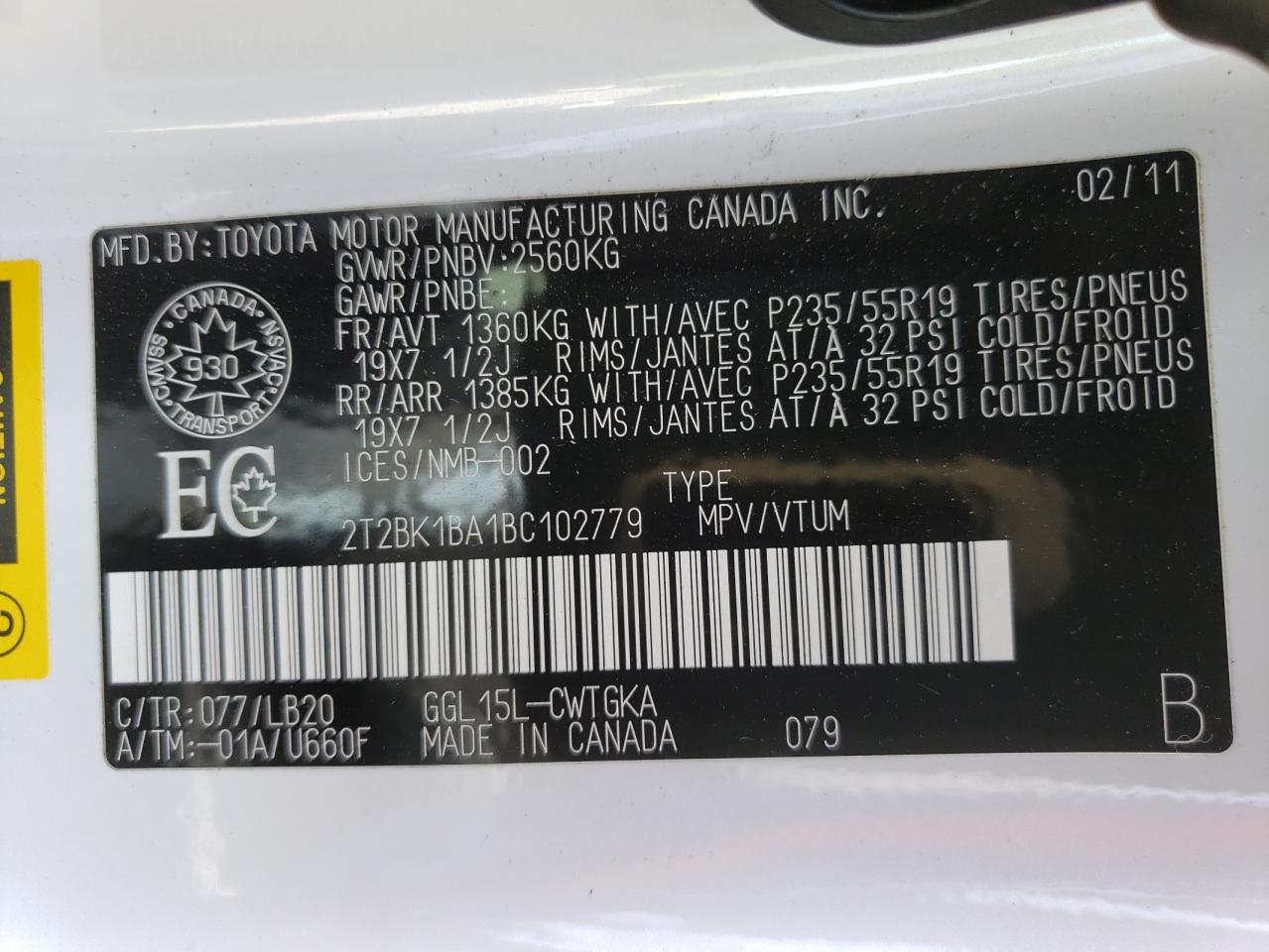 2T2BK1BA1BC102779 2011 Lexus Rx 350