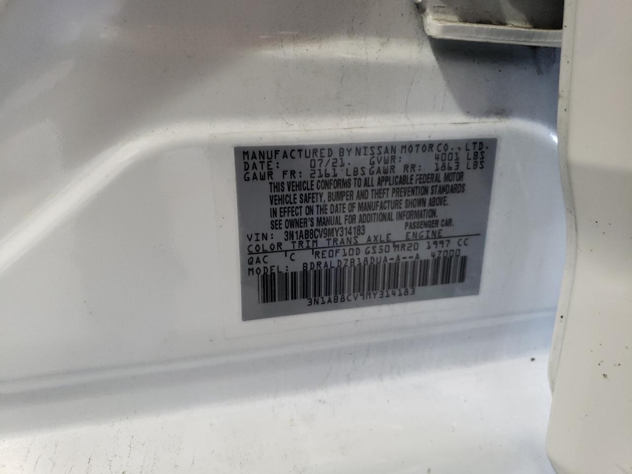 3N1AB8CV9MY314183 2021 Nissan Sentra Sv