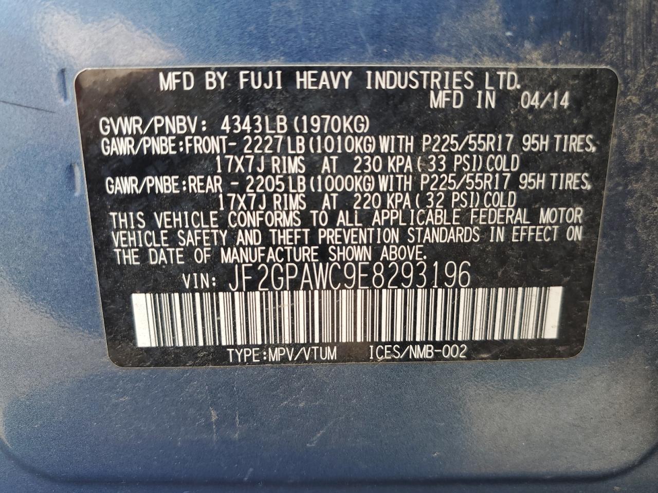 JF2GPAWC9E8293196 2014 Subaru Xv Crosstrek 2.0 Premium