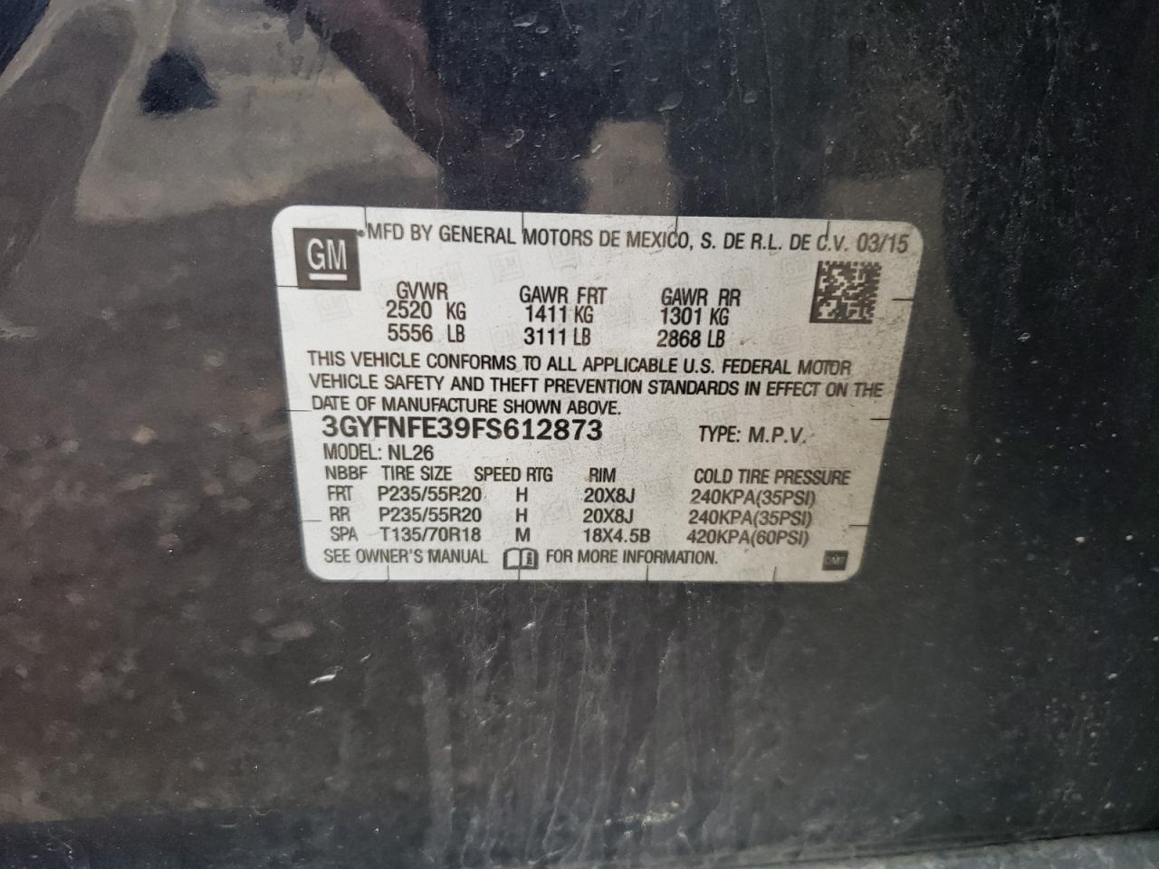 3GYFNFE39FS612873 2015 Cadillac Srx Performance Collection