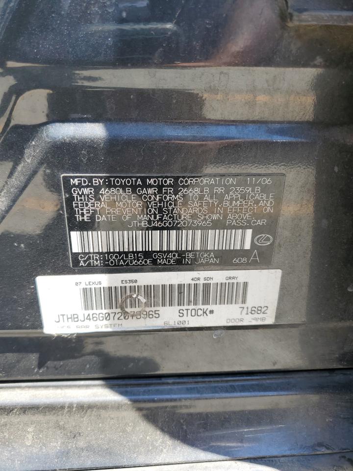 JTHBJ46G072073965 2007 Lexus Es 350