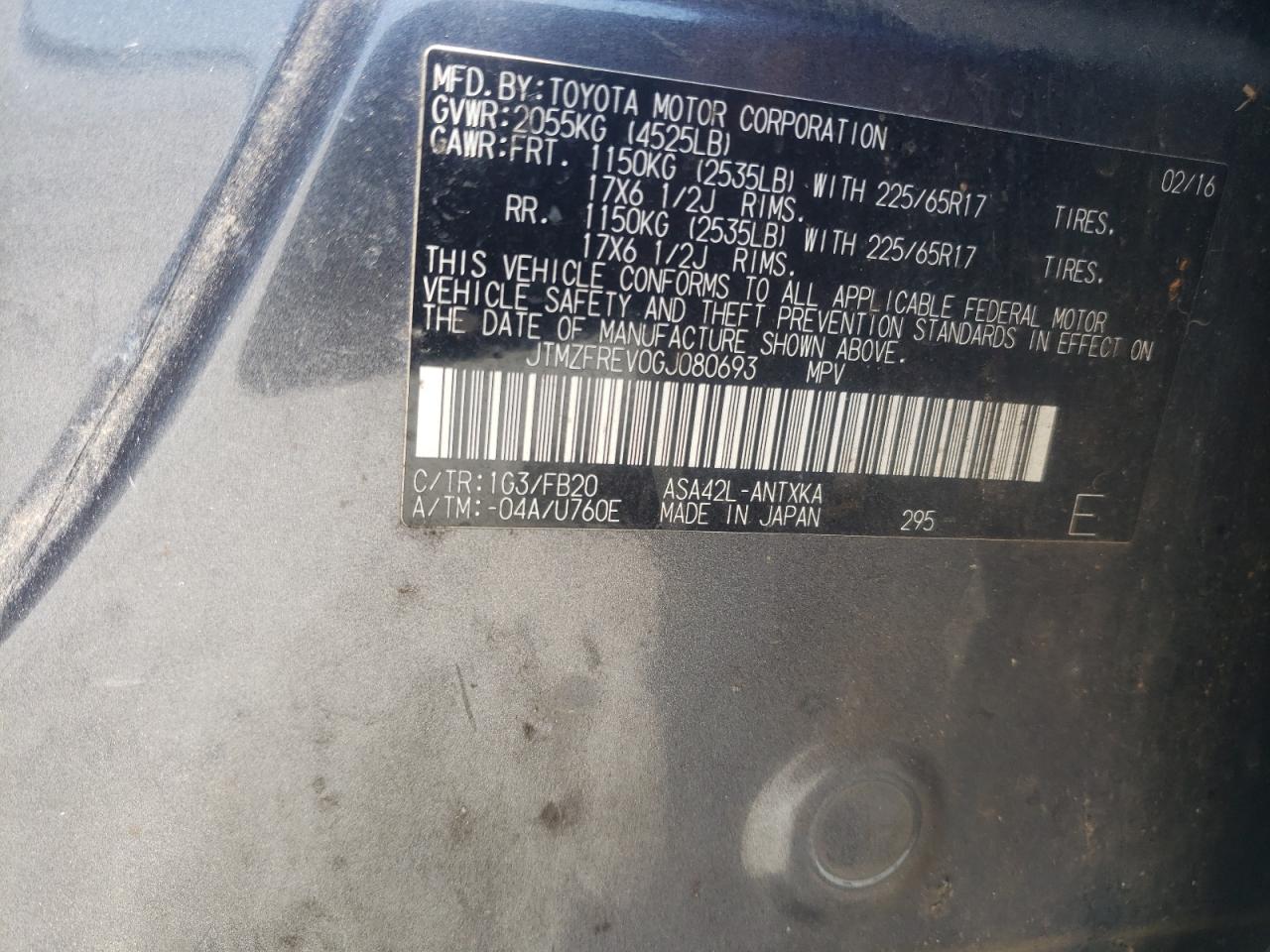 JTMZFREV0GJ080693 2016 Toyota Rav4 Le