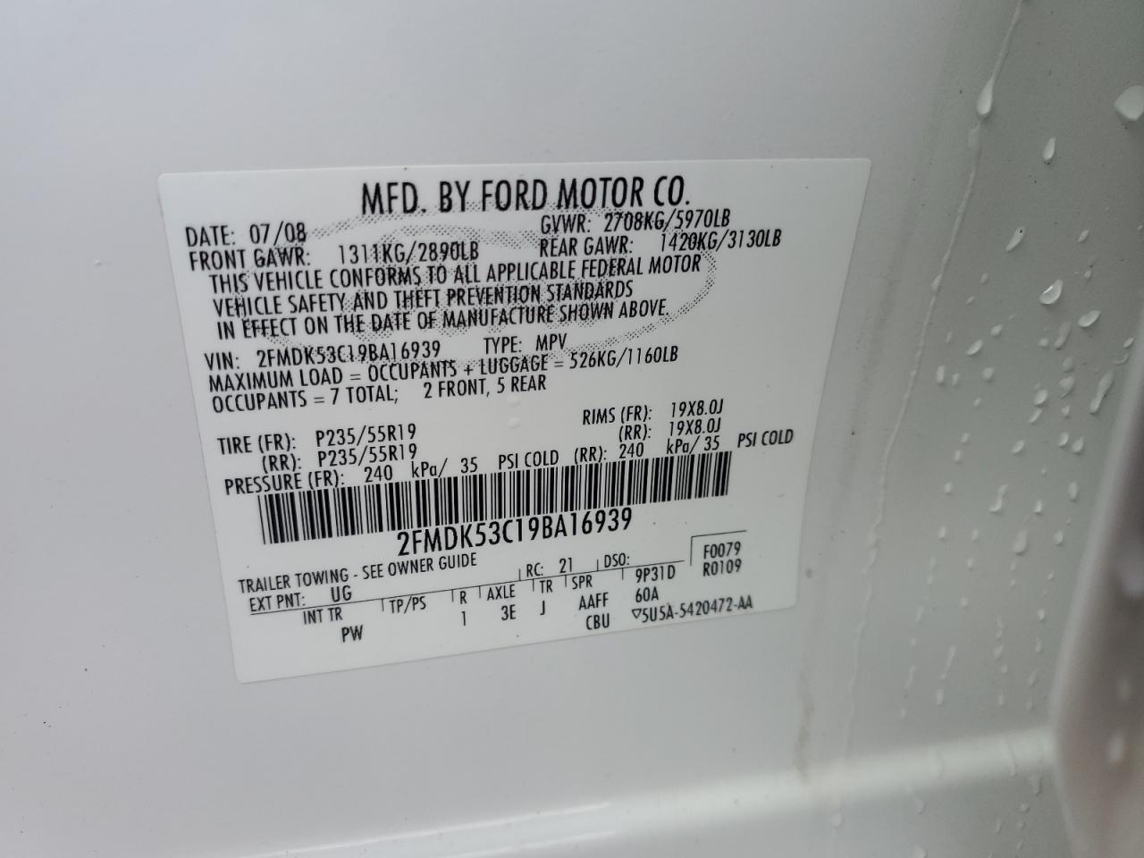 2FMDK53C19BA16939 2009 Ford Flex Limited