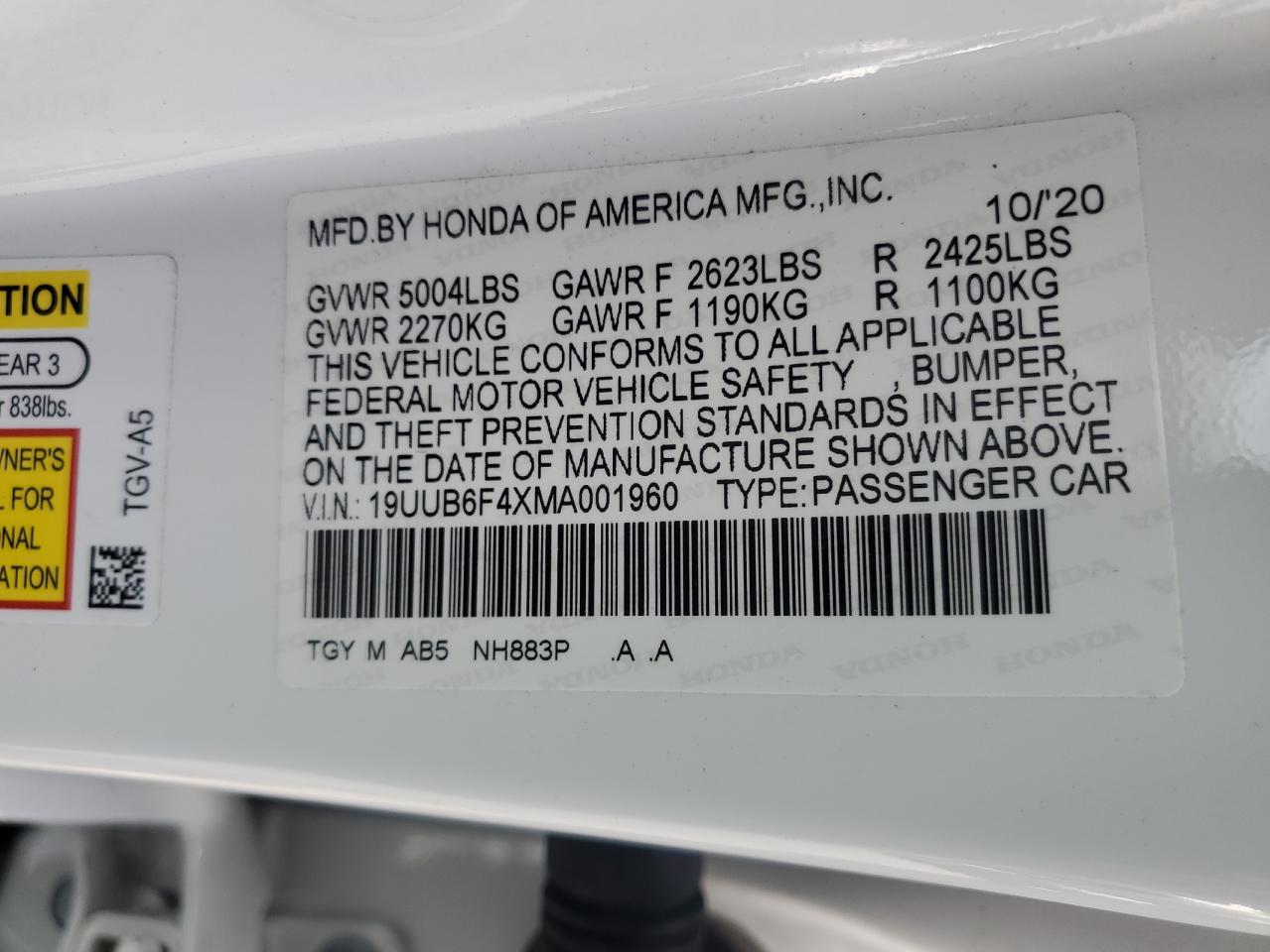19UUB6F4XMA001960 2021 Acura Tlx Technology