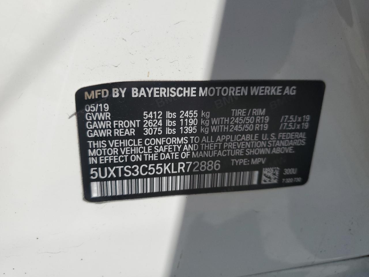 5UXTS3C55KLR72886 2019 BMW X3 xDrivem40I