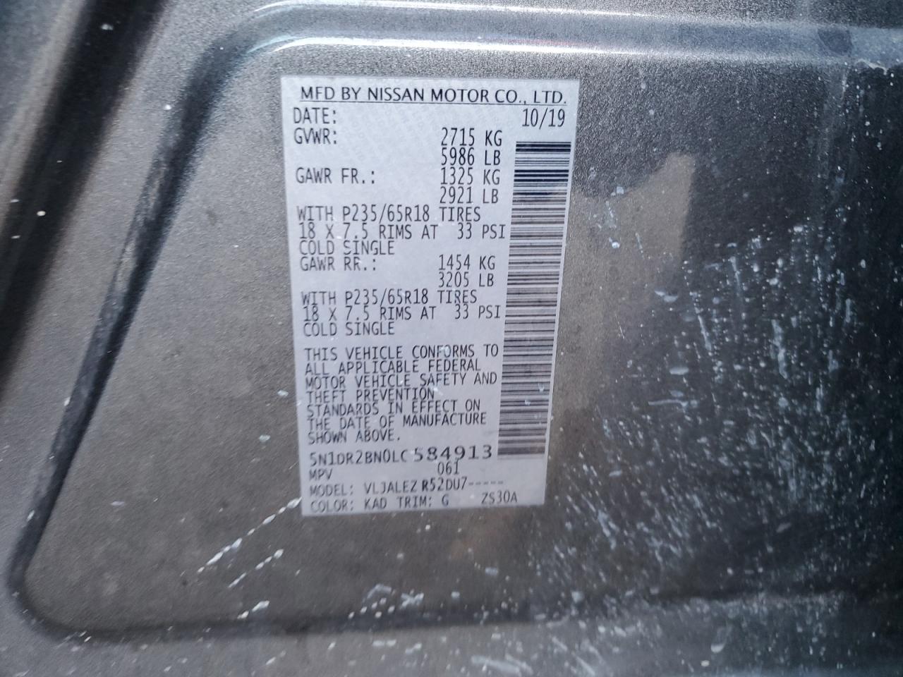 5N1DR2BN0LC584913 2020 Nissan Pathfinder Sv