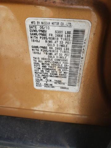 2010 Infiniti Fx35 VIN: JN8AS1MU0AM802466 Lot: 63105084